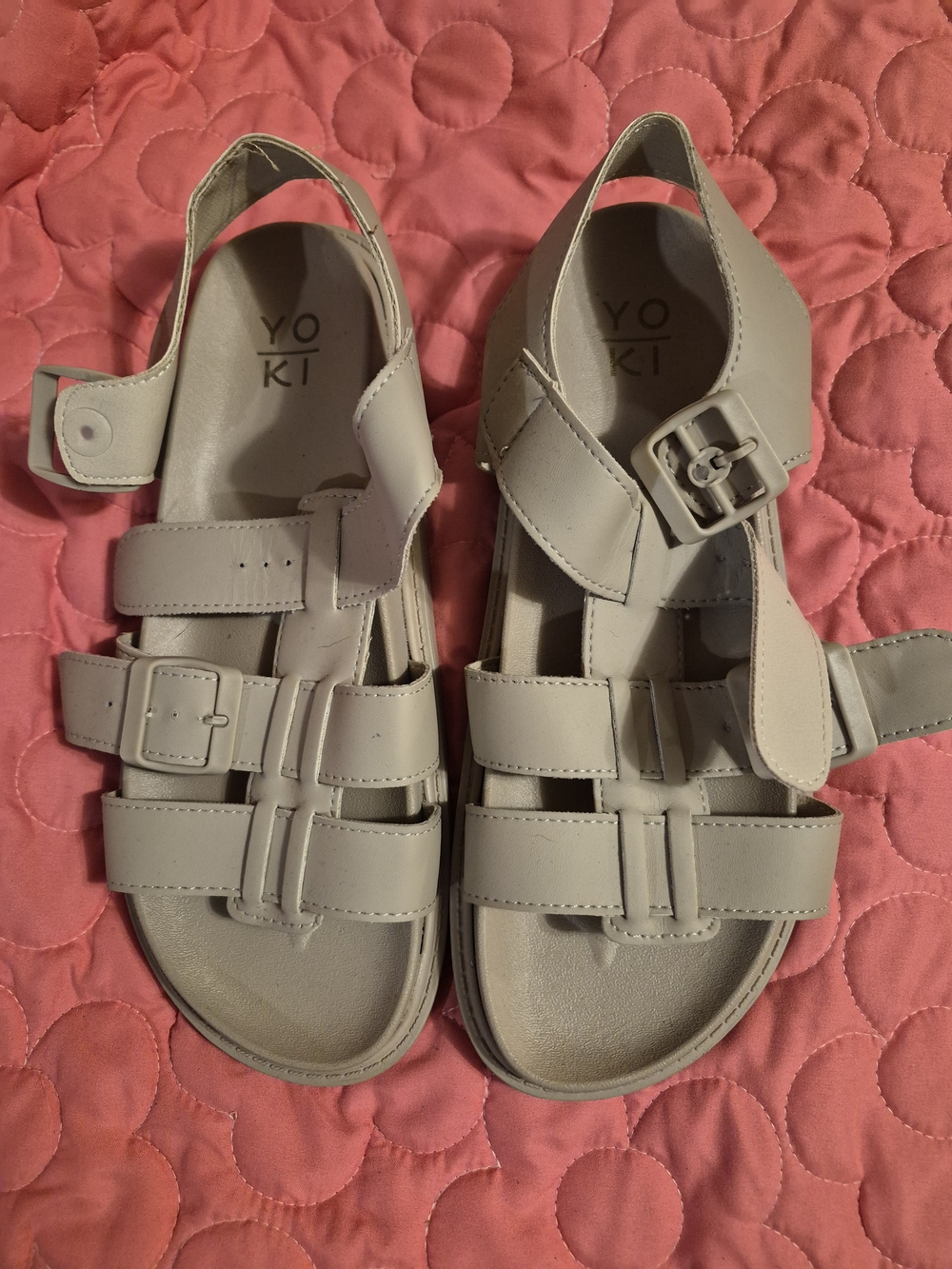 Yoki Kids Neutral Beige Faux-Leather Strappy Sandals
